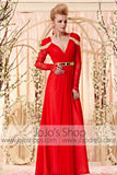Long Sleeves Red and Gold Year End Party Dress