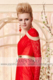 Long Sleeves Red and Gold Retro Style Evening Dress