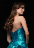 Teal Blue Strapless Ball Gown Home Coming Prom Formal Dress HB119A