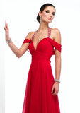 Chiffon Halter Red Off Shoulder Prom Formal Evening Dress HB141A