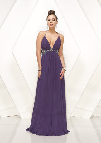 Grecian Purple Halter Sexy Hot Formal Evening Dress HB143A