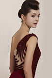 Grecian Asymmetric One Shoulder Burgundy Prom Formal Evening Dress CX830111