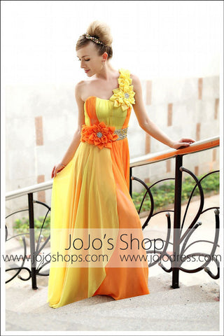 Grecian Orange Yellow One Shoulder Prom Formal Evening Dress DQ830213