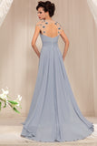 Gray Grecian Chiffon Prom Formal Dress with Keyhole back