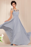 Gray Grecian Chiffon Prom Formal Dress with Keyhole back