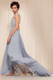 Gray Grecian Chiffon Prom Formal Dress with Keyhole back