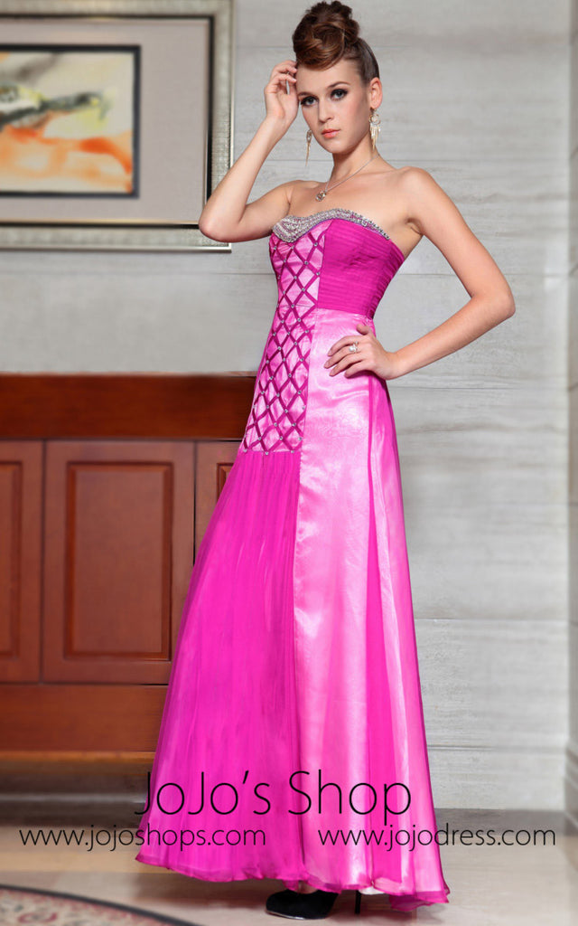 Strapless Jewled Pink Formal Prom Evening Dress
