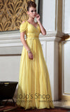 Yellow Empire Off Shoulder Evening Dress