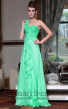 Green Grecian One Shoulder Evening Dress