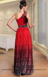 One Shoulder Red Multicolor Formal Dress