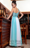 Turquoise and White One Shoulder Prom Formal Evening Dress Back