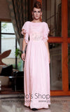 Blush Pink Modest Short Sleeves Evening Dress