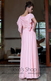Blush Pink Modest Short Sleeves Evening Dress Back