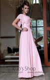 Blush Pink Modest Short Sleeves Evening Dress