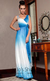 Grecian Blue and White V Neck Prom Formal Evening Dress