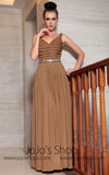 Brown V Neck Evening Dress