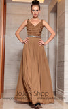 Brown V Neck Evening Dress