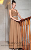 Brown V Neck Evening Dress