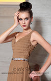 Brown V Neck Evening Dress