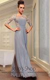 Gray Mid Sleeves Modest Evening Dress Runway