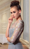 Gray Mid Sleeves Modest Prom Dress Close up