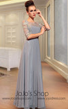 Gray Mid Sleeves Modest Evening Dress