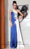 White and Blue Side Slit Slim Prom Evening Dress