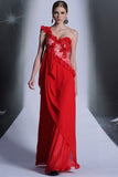 Grecian Red One Shoulder Formal Prom Evening Dress DQ831063