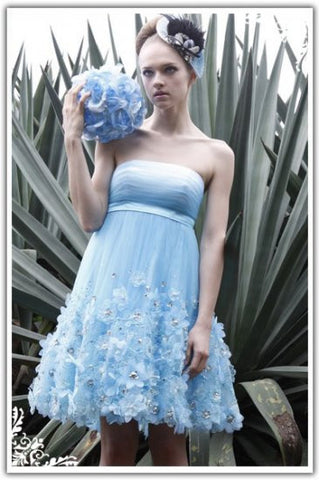 Strapless Blue Daisy Cocktail Short Tulle Dress Size L