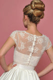 Retro Vintage Style Tea Length Lace Wedding Dress with Round Neck DV2068