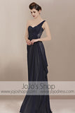 Navy Blue Grecian One Shoulder Goddess Military Evening Cocktail Dress CX830020