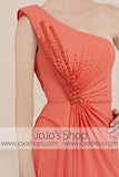 Orange One Shoulder Prom Formal Bridesmaid Evening Cocktail Dress CX830050