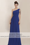 Grecian Blue One Shoulder Sleek Bridesmaid Evening Cocktail Dress CX830055