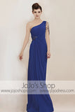 Grecian Blue One Shoulder Sleek Bridesmaid Evening Cocktail Dress CX830055