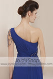 Grecian Blue One Shoulder Sleek Bridesmaid Evening Cocktail Dress CX830055