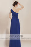 Grecian Blue One Shoulder Sleek Bridesmaid Evening Cocktail Dress CX830055