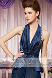 Navy Blue Halter Retro Hollywood Sexy Low Back Elegant Prom Formal Evening Dress CX830069