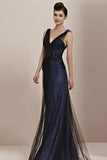 Midnight Navy Blue Elegant Low Back Pageant Black Tie Evening Cocktail Dress CX830091