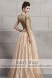 Gold Princess Puff Sleeves Sweet Prom Formal Evening Cocktail Dress CX830096