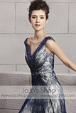 Grecian Alluring Navy Blue Lace V Neck Prom Evening Cocktail Dress CX830099