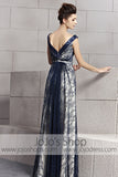 Grecian Alluring Navy Blue Lace V Neck Prom Evening Cocktail Dress CX830099