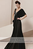 Grecian Black Low Back V Neck Elegant Evening Cocktail Dress CX830100