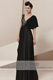 Grecian Black Low Back V Neck Elegant Evening Cocktail Dress CX830100