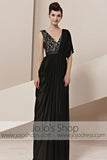 Grecian Black Low Back V Neck Elegant Evening Cocktail Dress CX830100