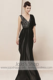 Grecian Black Low Back V Neck Elegant Evening Cocktail Dress CX830100