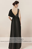 Grecian Black Low Back V Neck Elegant Evening Cocktail Dress CX830100