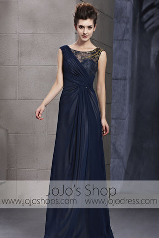 Navy Modest Sleeveless Formal Prom Military Ball Evening Cocktail Dress CX830106