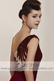 Grecian One Shoulder Burgundy Red Prom Wedding Evening Cocktail Dress CX830111