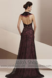 Pink Black Lace Halter Ruffle Runway Sleek Evening Cocktail Dress CX830116