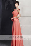 Grapefruit Pink Scoop Neck Low Back Prom Evening Cocktail Dress CX830131